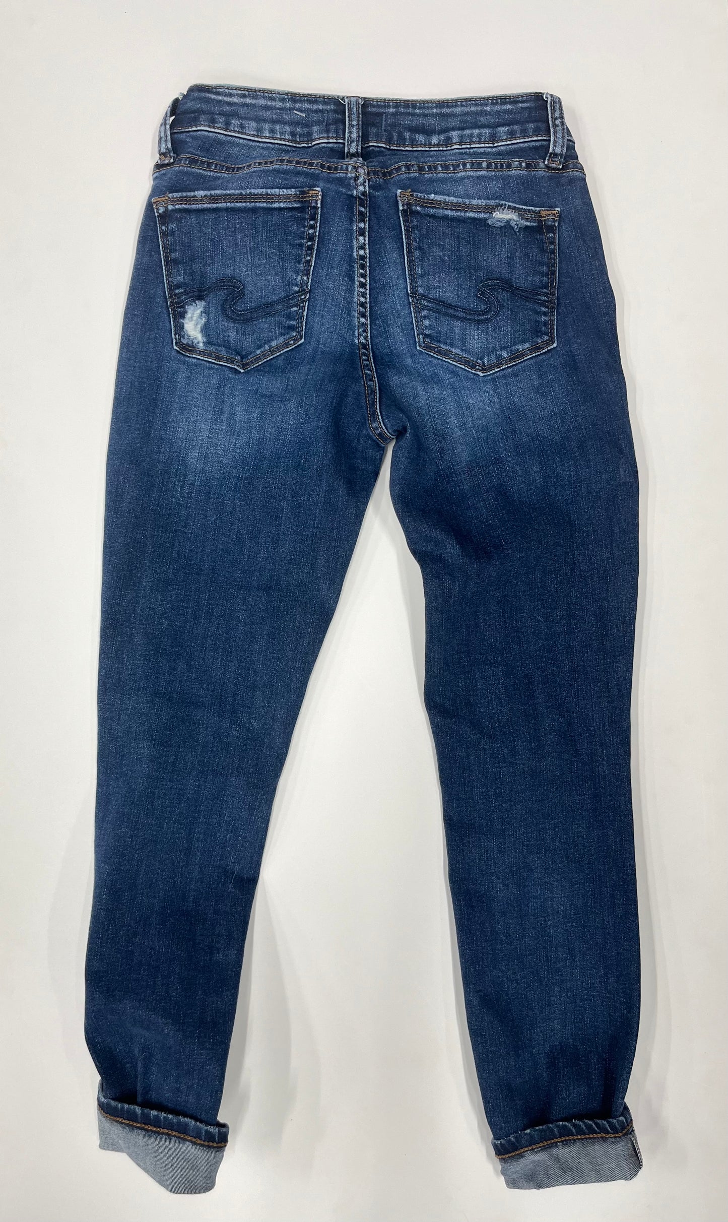 Silver Denim Distressed Elyse Skinny Jeans Blue Size 24