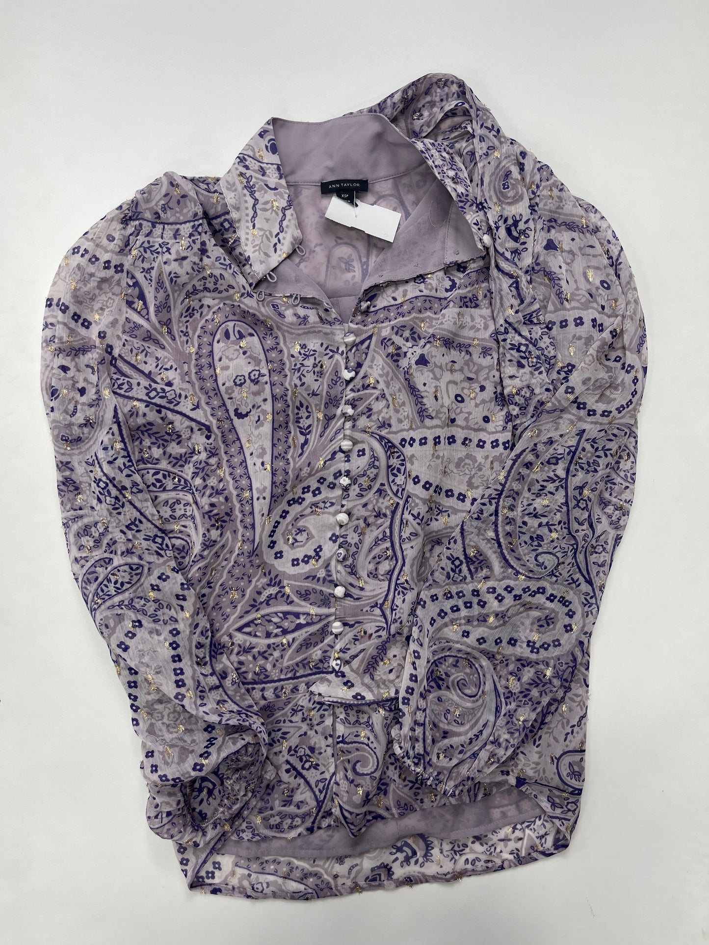 Purple Blouse Long Sleeve Ann Taylor, Size Petite Xs