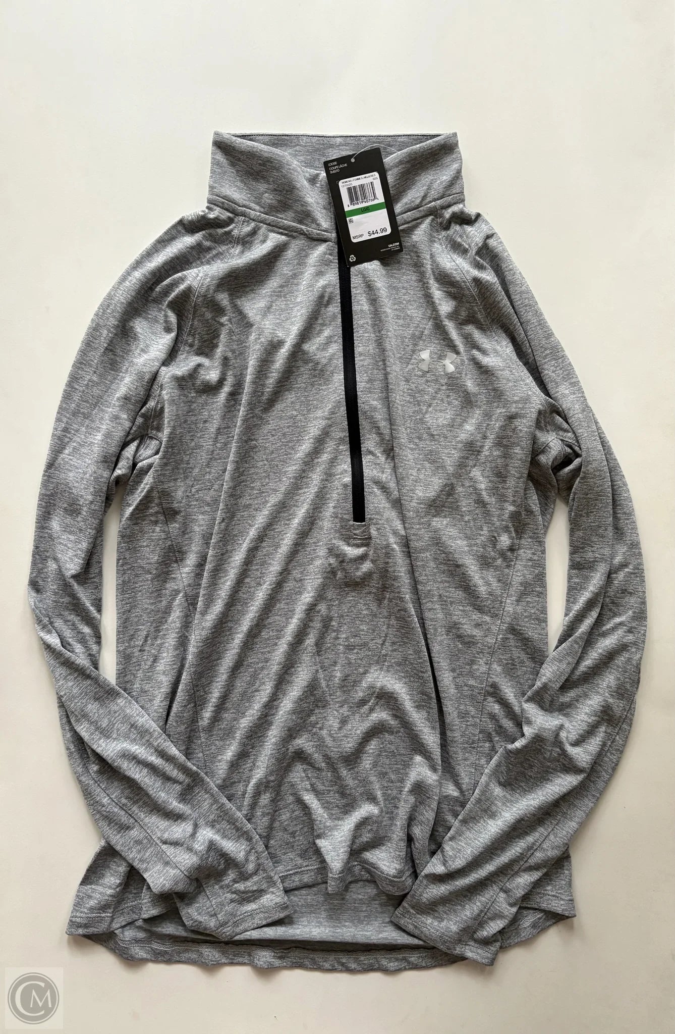 Athletic Top Long Sleeve Collar By Under Armour In Grey, Size: L
