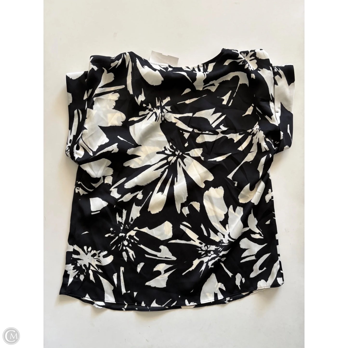 Blouse Short Sleeve By Nine West Apparel In Black & Cream, Size: Xs