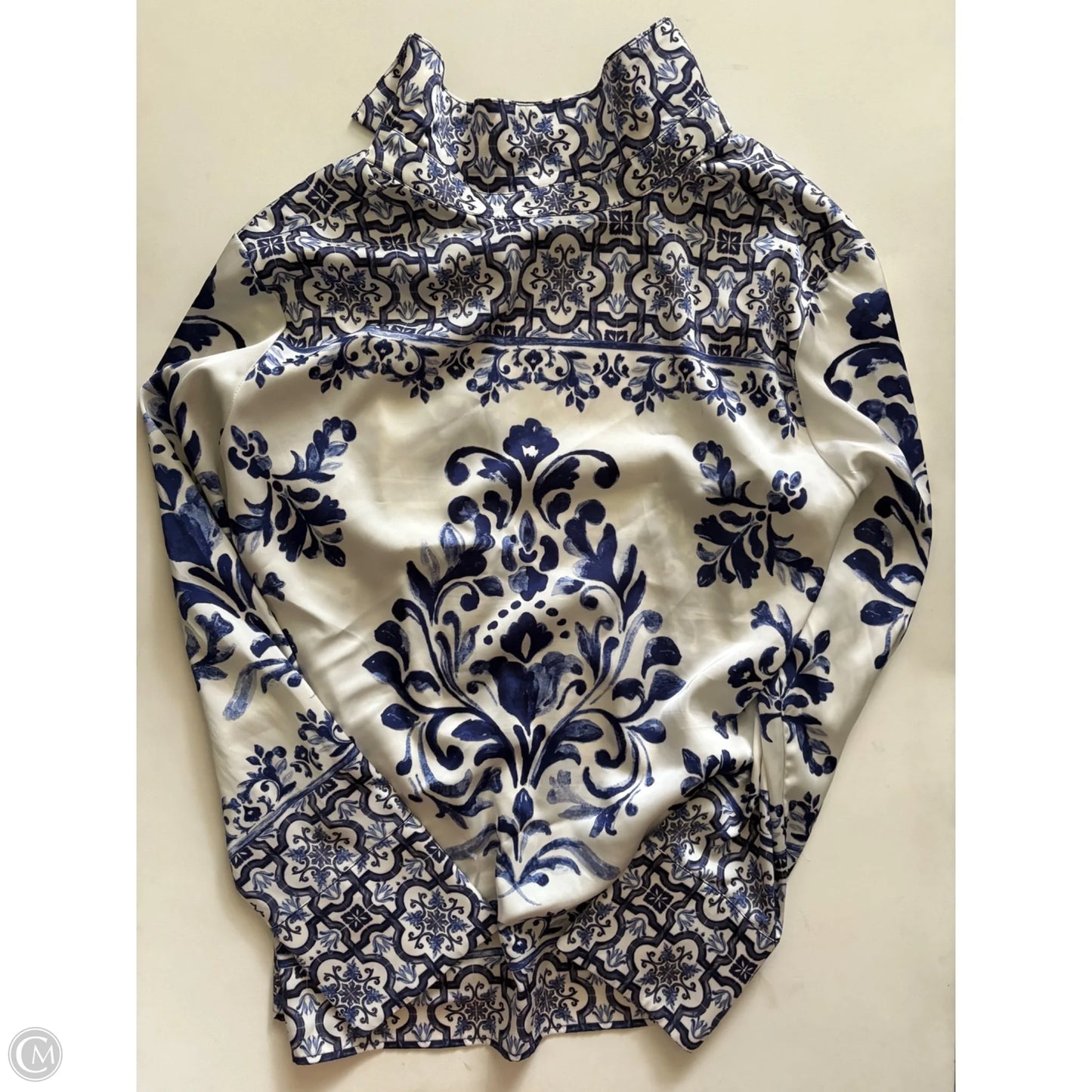 Top Long Sleeve By Rachel Zoe In Blue & White, Size: L