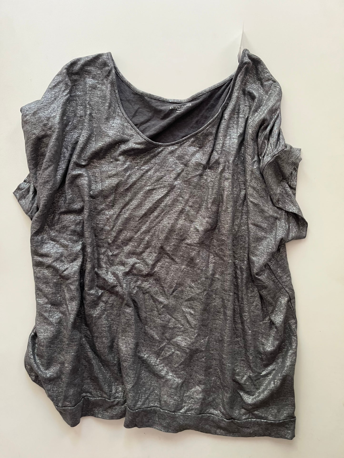 Top Short Sleeve By Eileen Fisher In Silver, Size: 1x