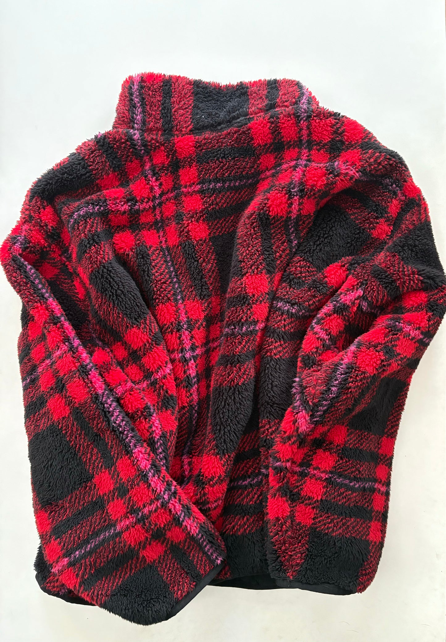 Jacket Fleece By Chaps In Plaid Pattern, Size: L