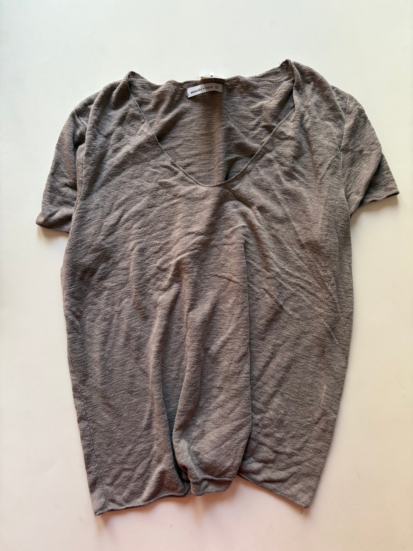 Top Short Sleeve By Wasabi In Taupe, Size: L