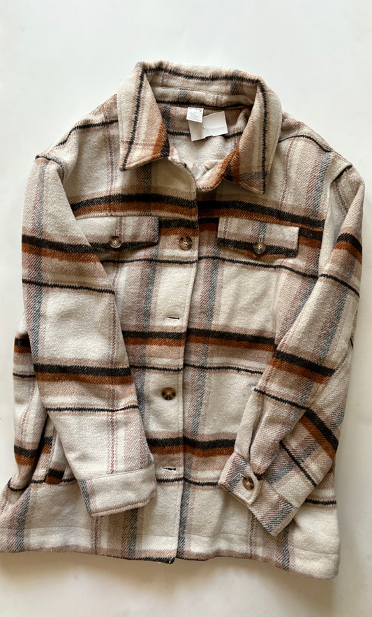 Jacket Fleece By Wonderly In Plaid Pattern, Size: L