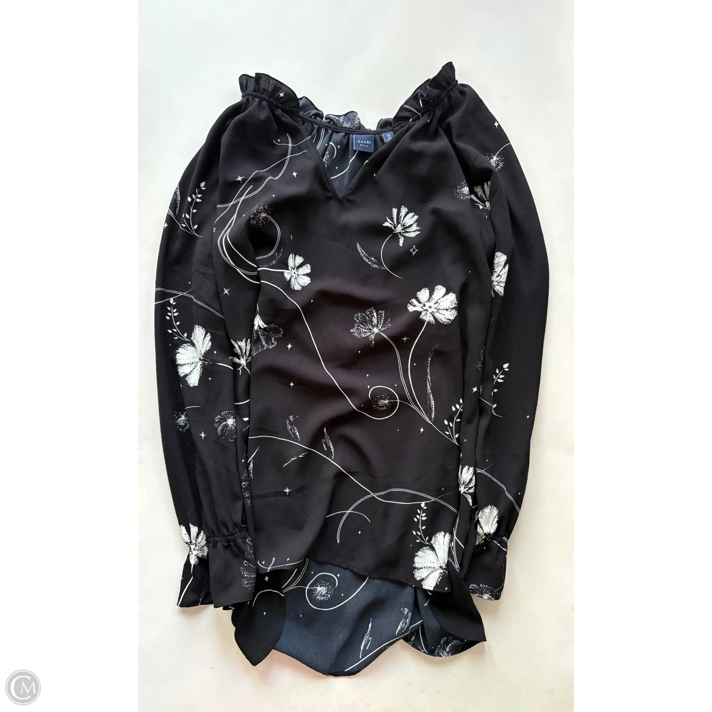 Blouse Long Sleeve By Kaari Blue In Black, Size: Xl