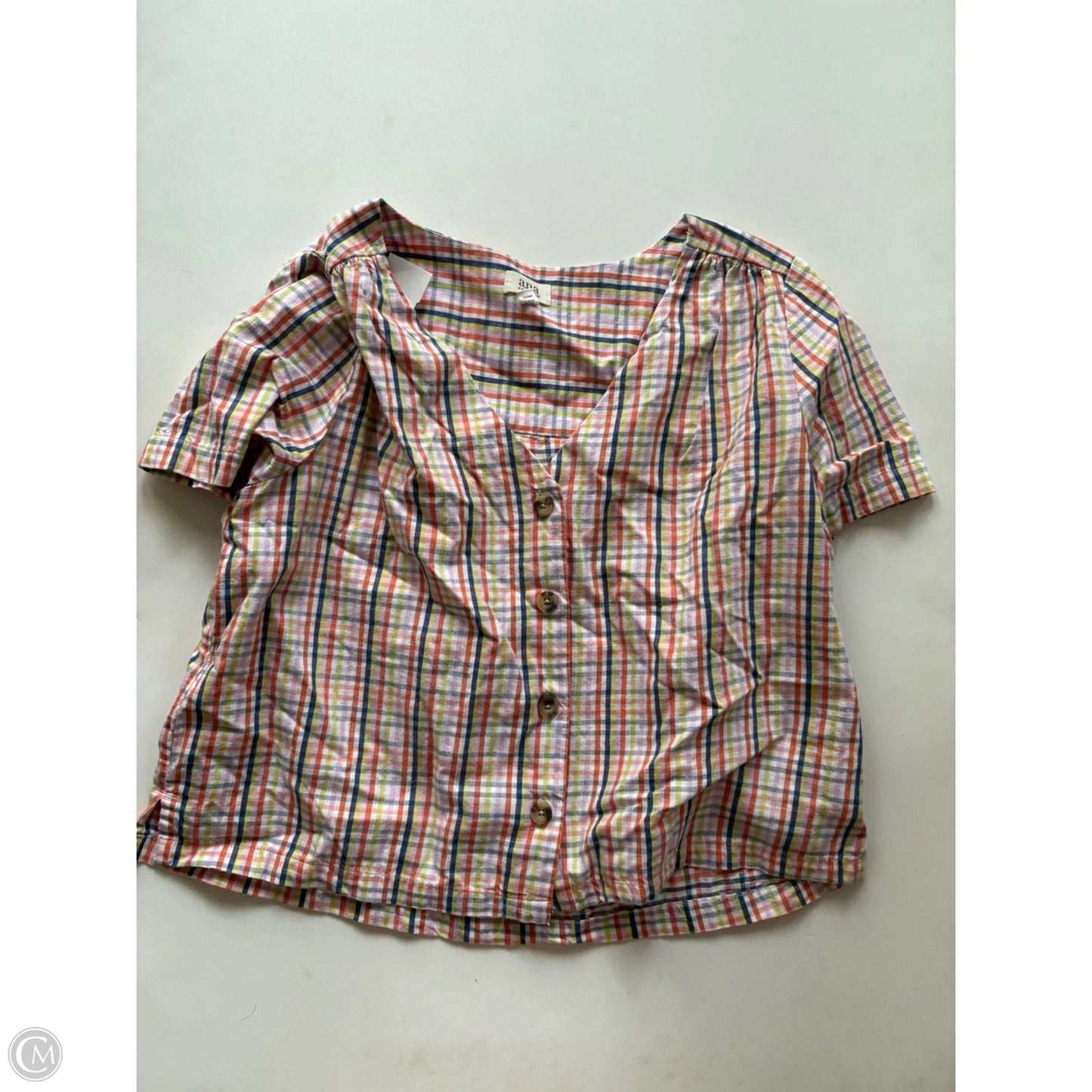 Top Short Sleeve By Ana In Plaid Pattern, Size: M