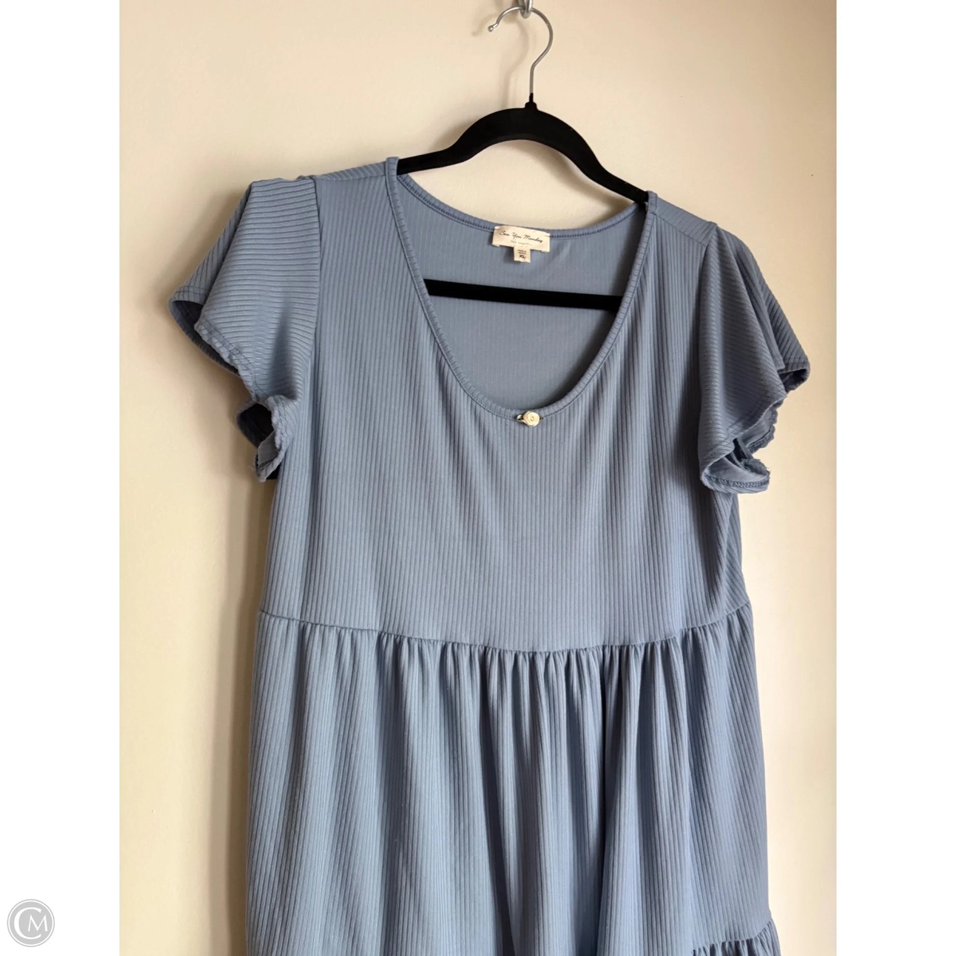 See You Monday Blue & White Floral Ribbed Dress See You Monday Blue & White Floral Ribbed Dress