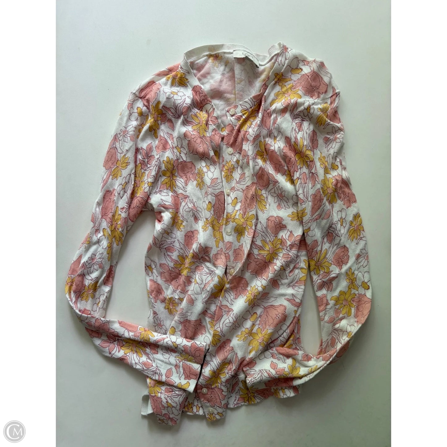 Sweater Cardigan By Loft In Floral Print, Size: M