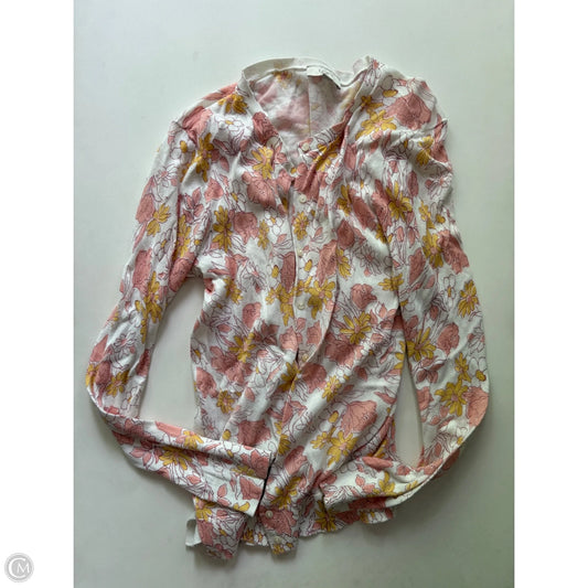 Sweater Cardigan By Loft In Floral Print, Size: M