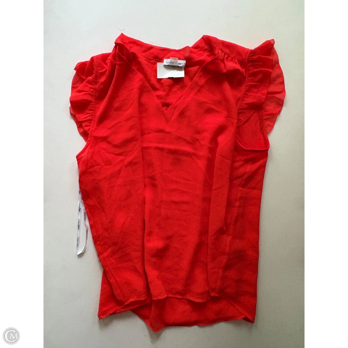 Blouse Short Sleeve By Calvin Klein In Orange, Size: L
