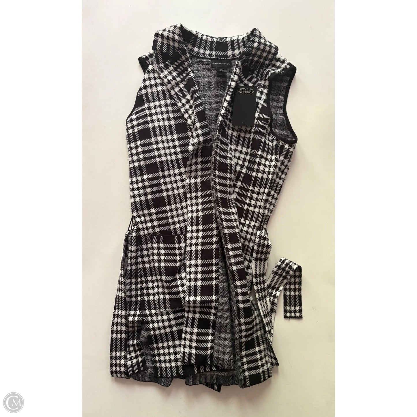 Sweater Cardigan By Adrienne Vittadini In Black & White, Size: L