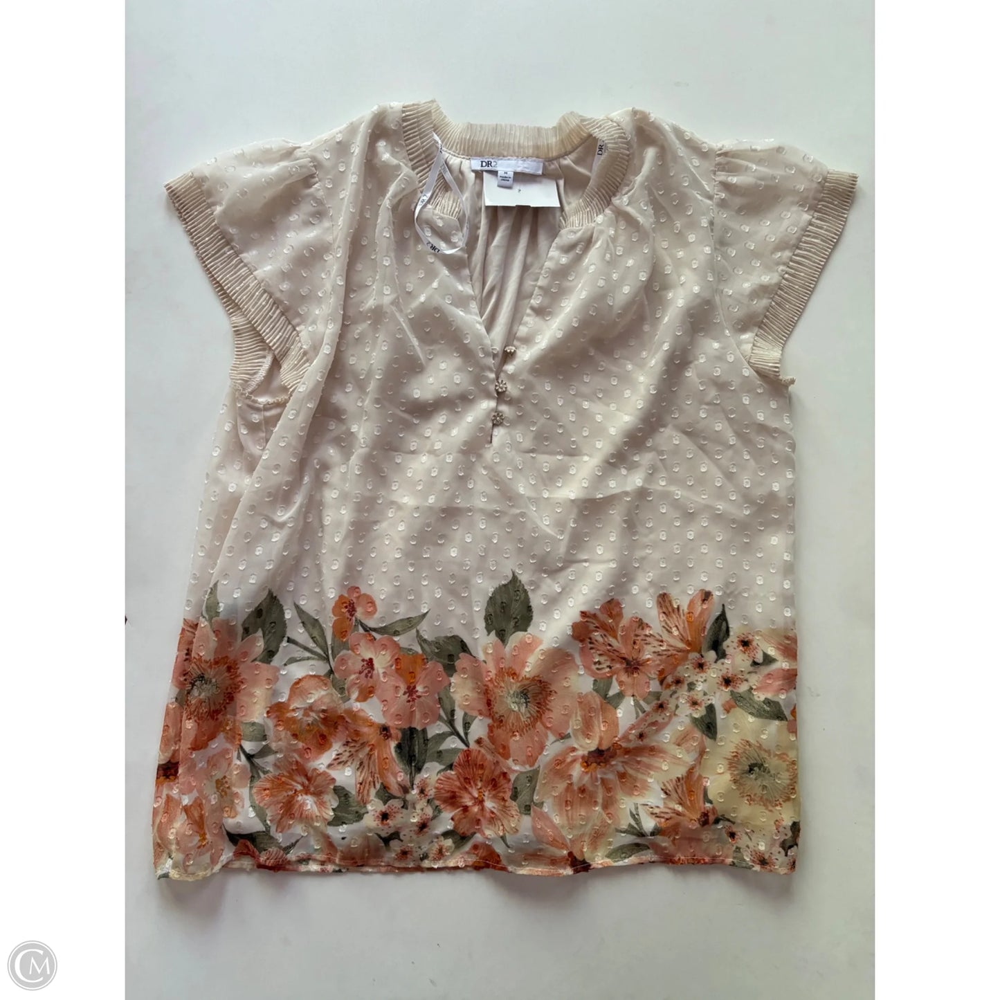 Blouse Short Sleeve By Dr2 In Cream, Size: M