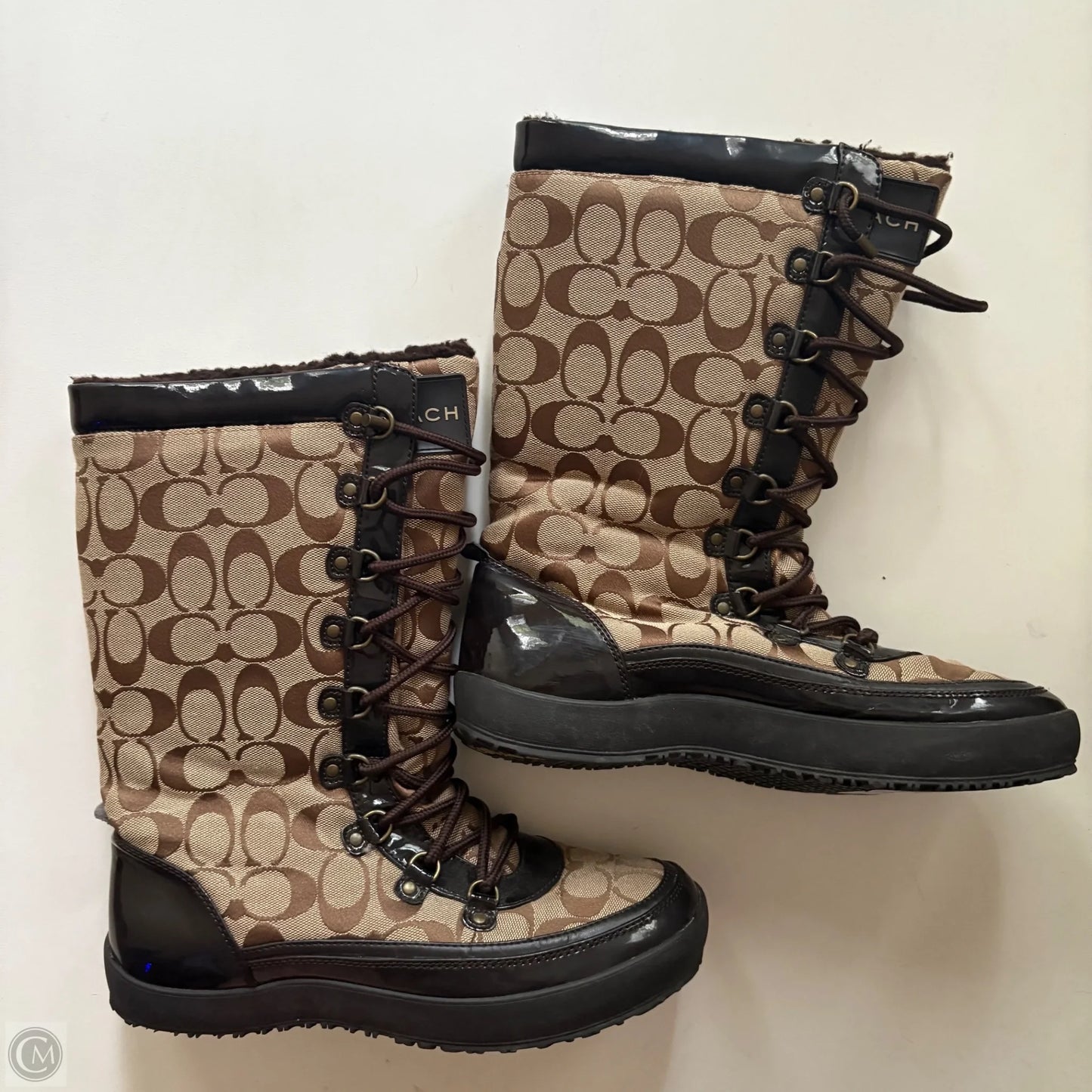 Boots Designer By Coach In Brown, Size: 9.5