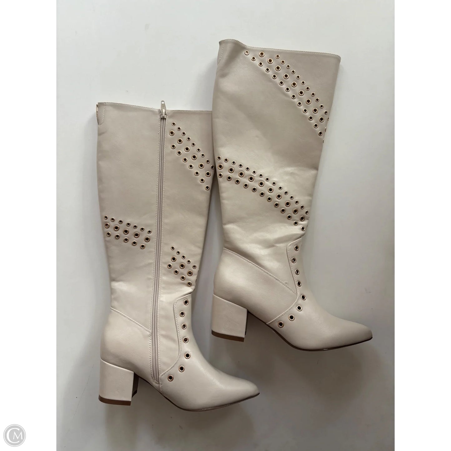 Boots Knee Heels By Cato In Cream, Size: 8