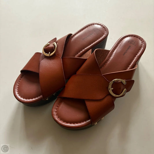 Sandals Heels Block By Time And Tru In Brown, Size: 10