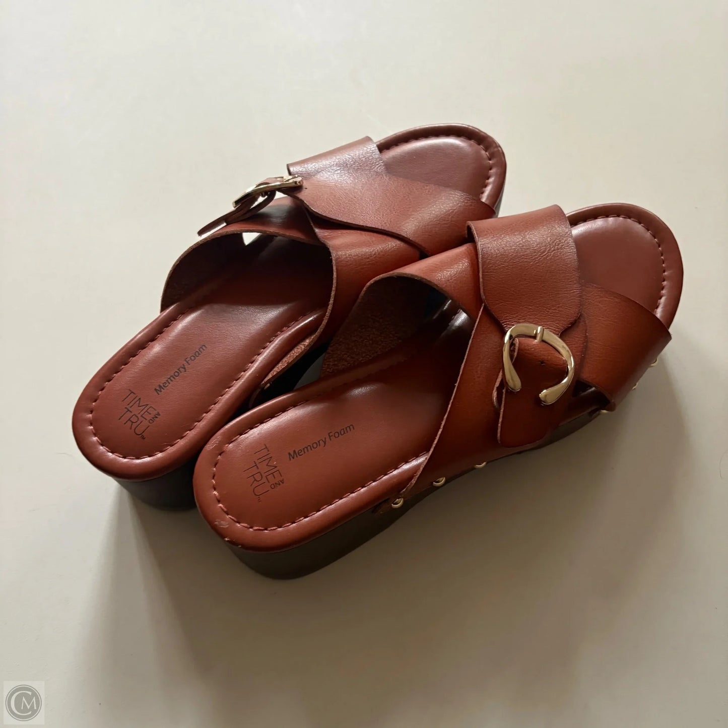 Sandals Heels Block By Time And Tru In Brown, Size: 10