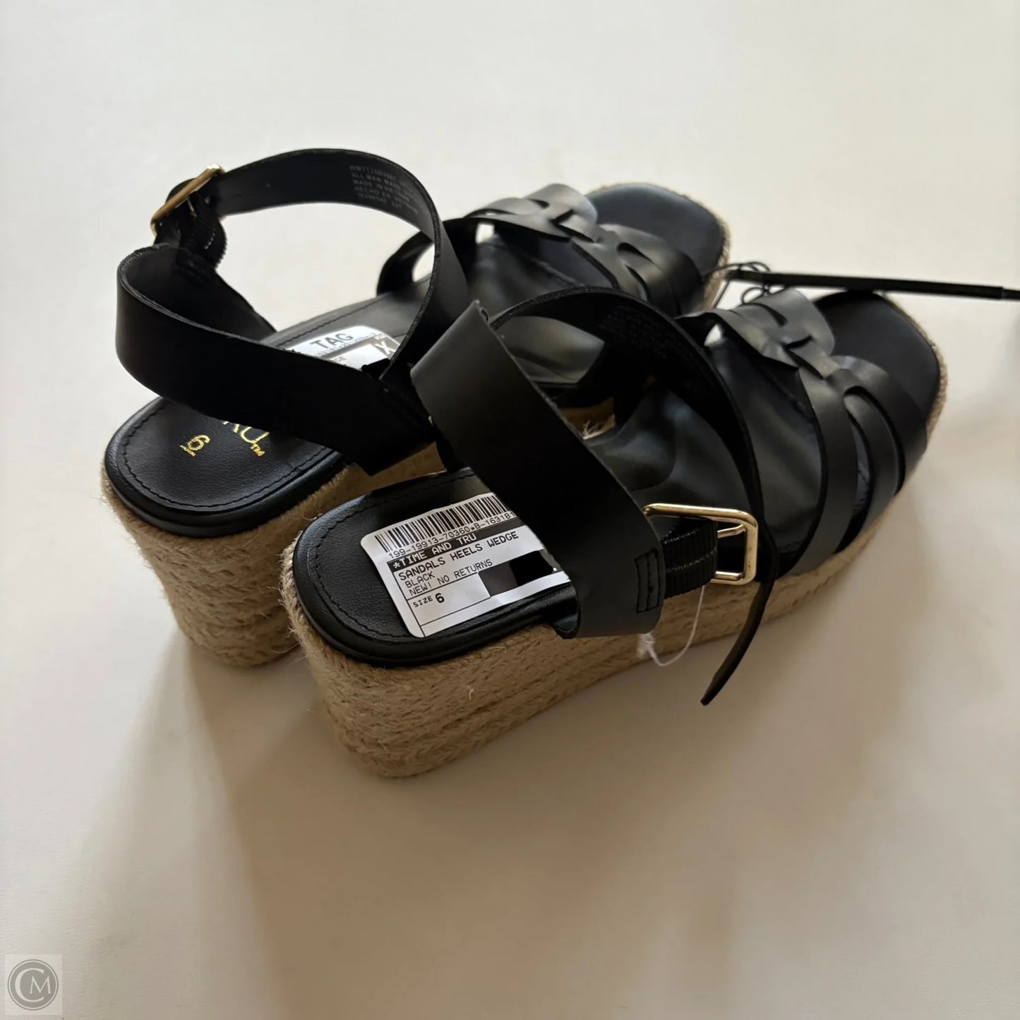 Sandals Heels Wedge By Time And Tru In Black, Size: 6