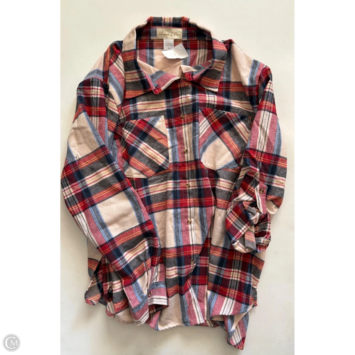 Top Long Sleeve By Donna In Plaid Pattern, Size: 3x