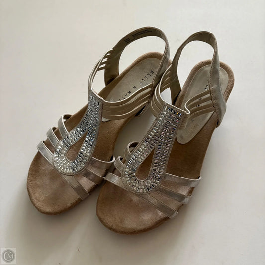 Sandals Heels Block By Kelly And Katie In Silver & Tan, Size: 9