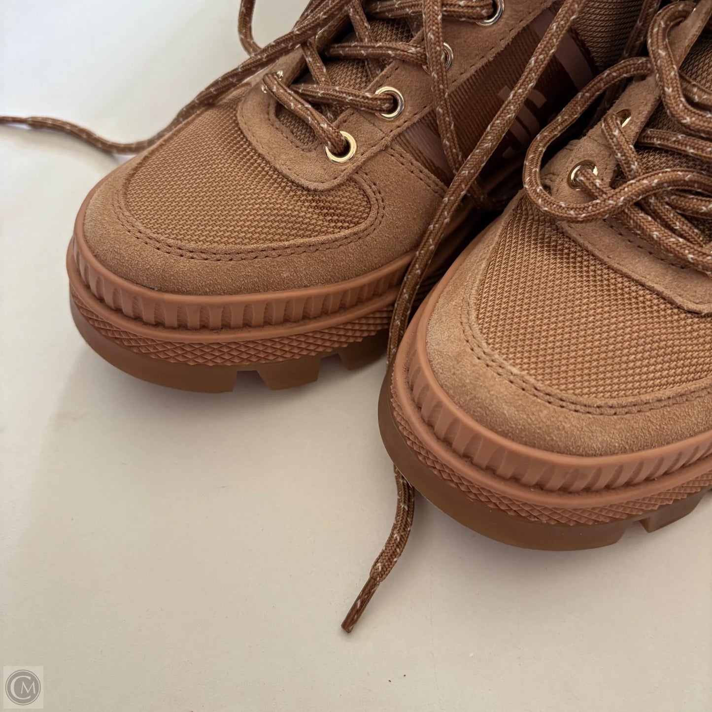 Boots Luxury Designer By Jimmy Choo In Brown, Size: 5.5
