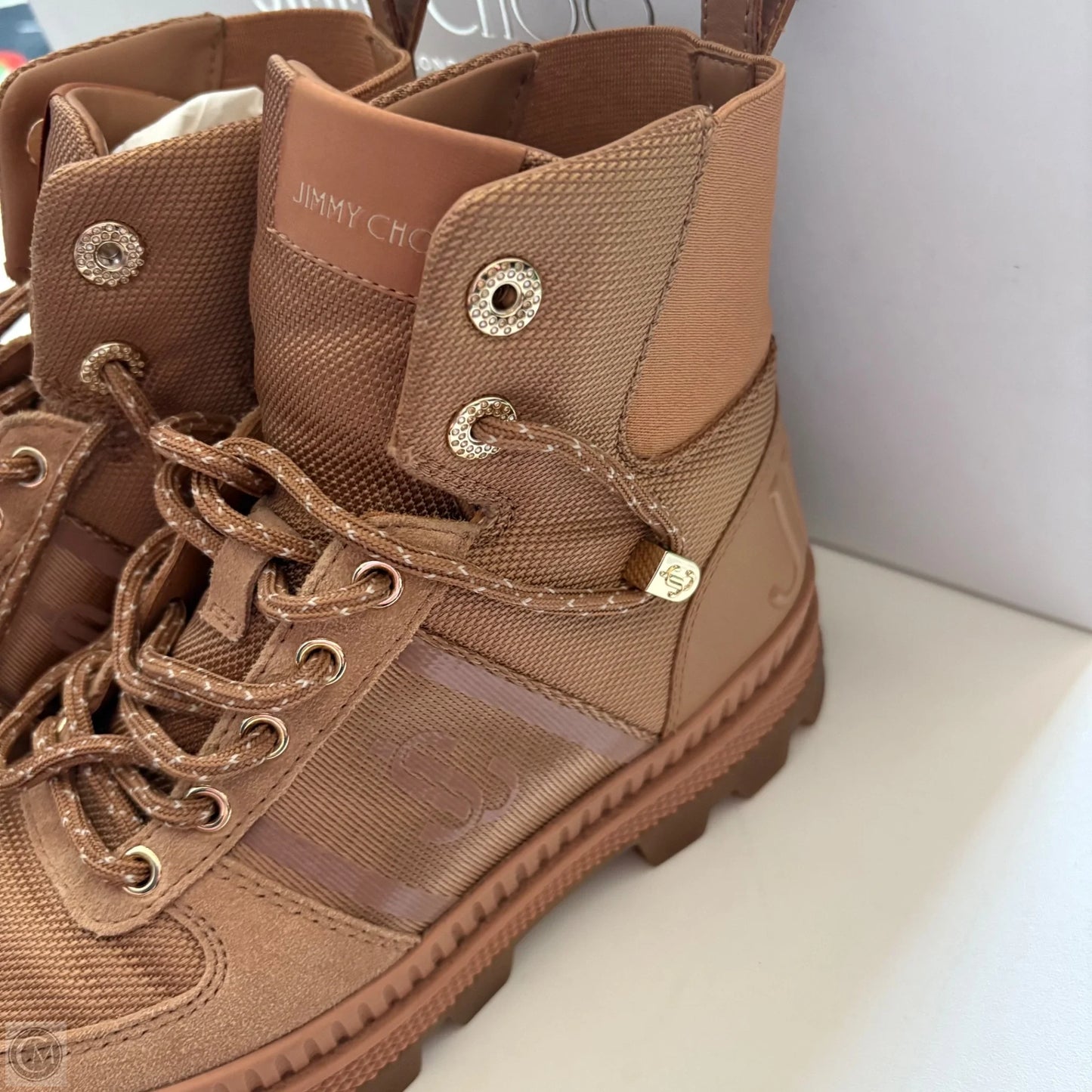 Boots Luxury Designer By Jimmy Choo In Brown, Size: 5.5