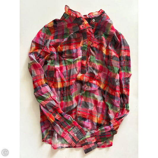 Top Long Sleeve By Apny In Plaid Pattern, Size: Xs