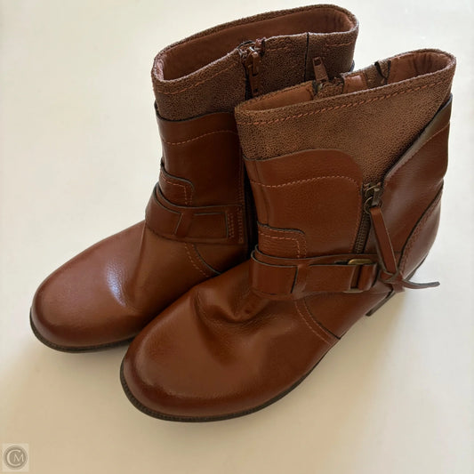 Boots Ankle Heels By Clarks In Brown, Size: 8.5