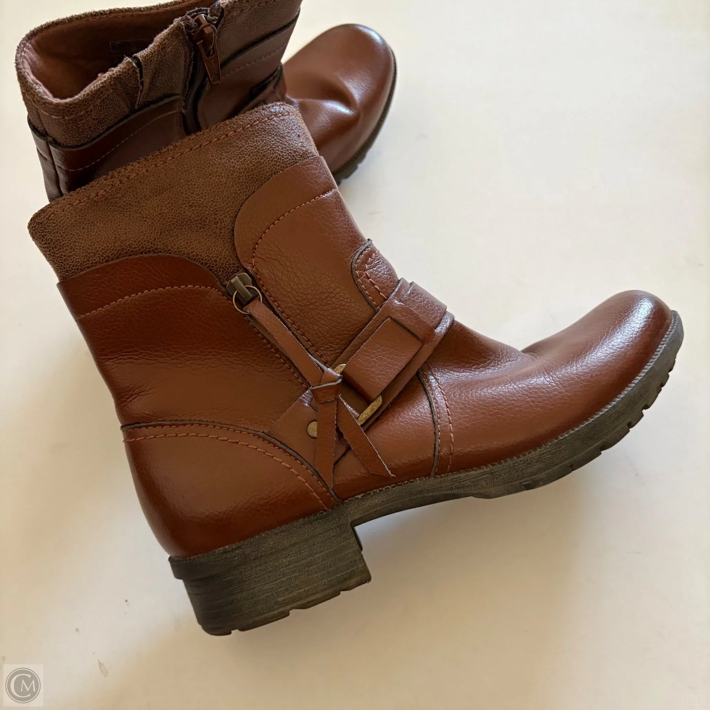 Boots Ankle Heels By Clarks In Brown, Size: 8.5
