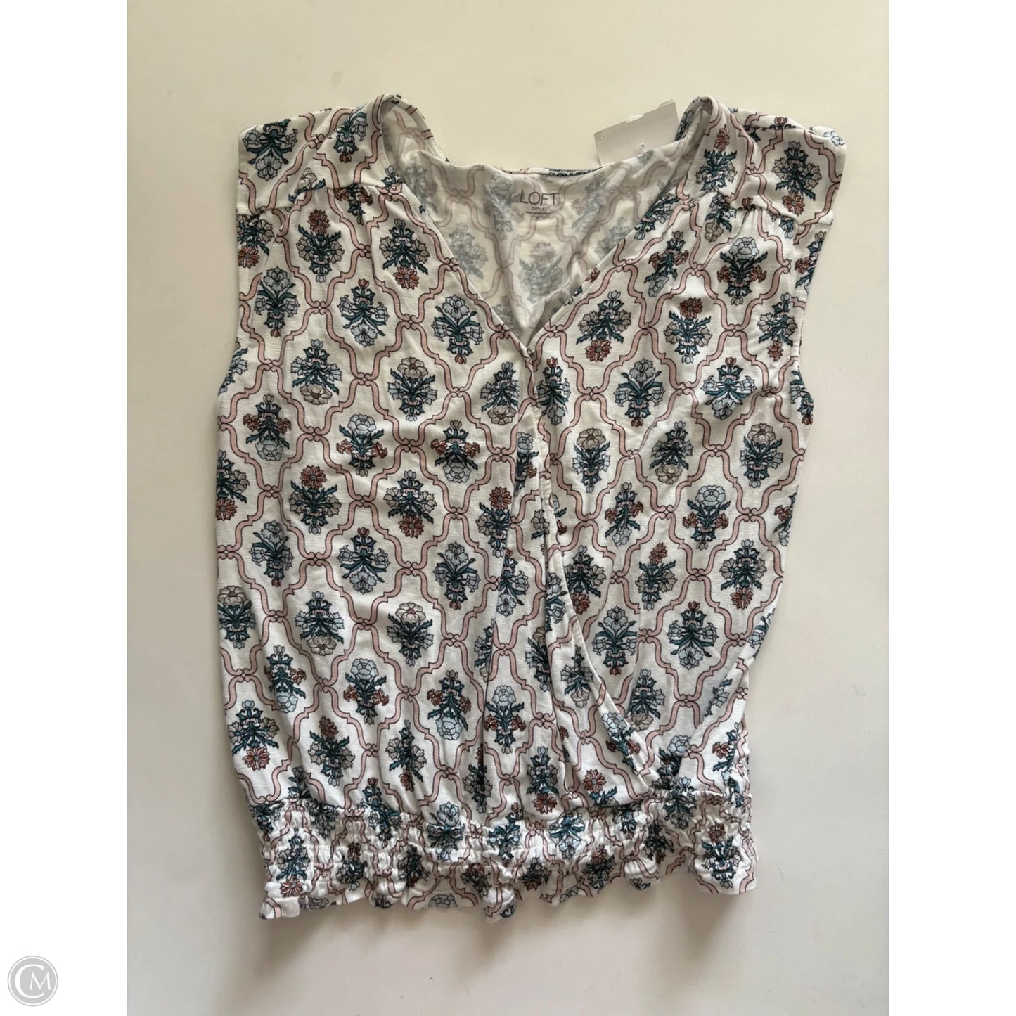 Top Sleeveless By Loft In Blue & Cream, Size: M