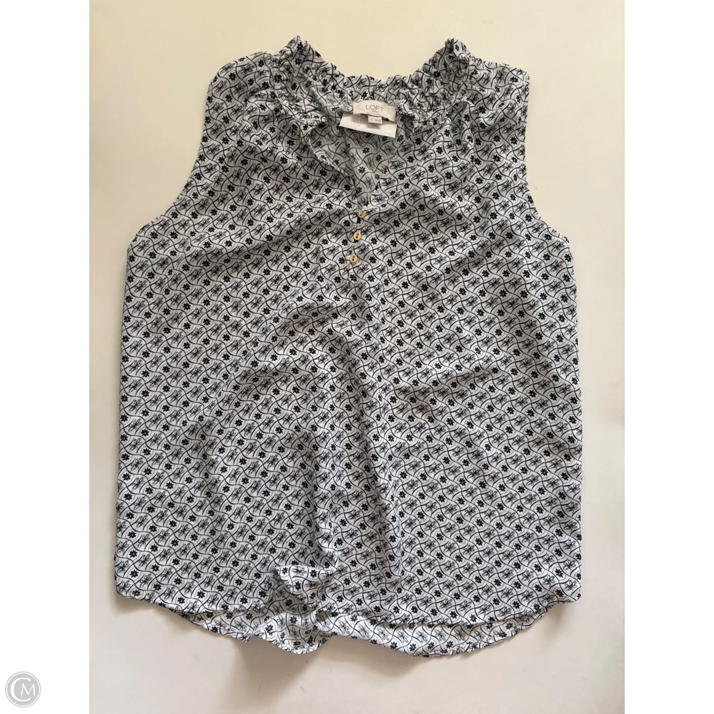 Blouse Sleeveless By Loft In Black & White, Size: M