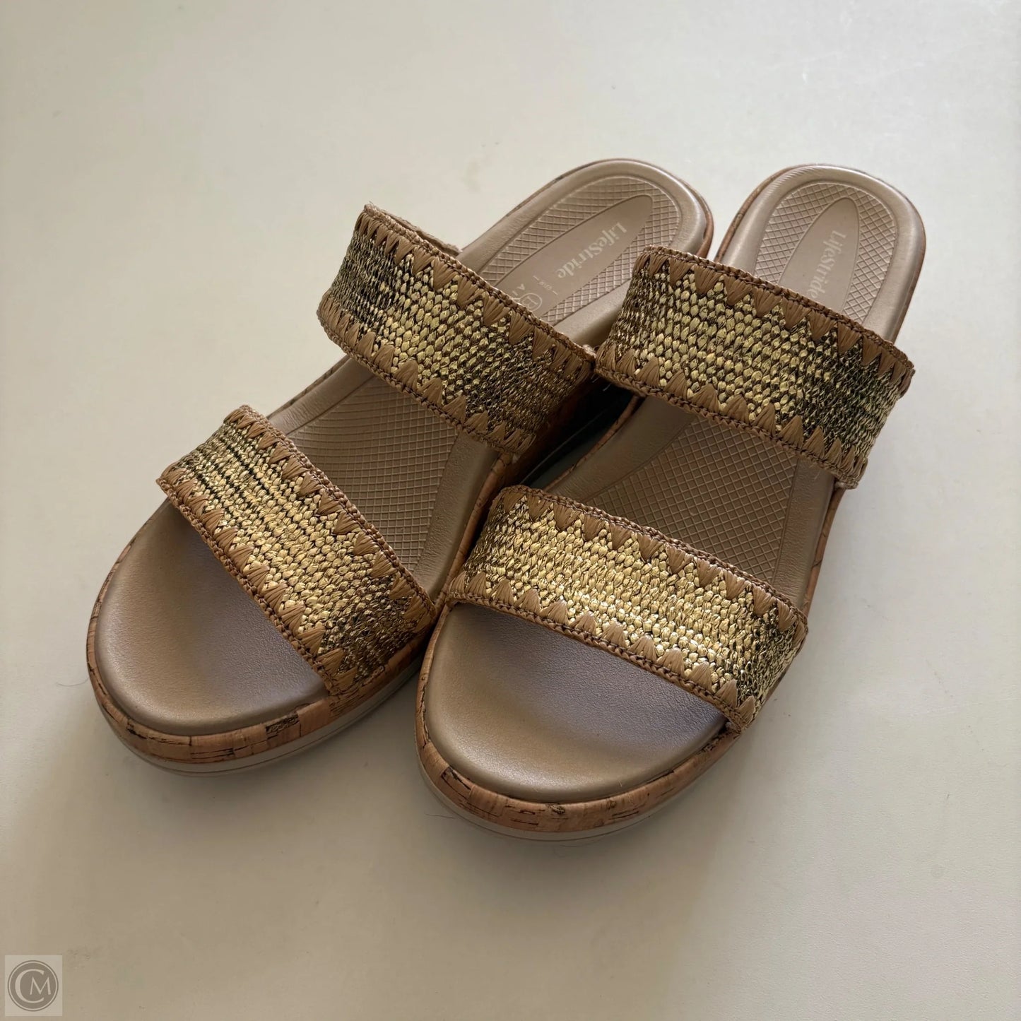Sandals Heels Wedge By Life Stride In Gold, Size: 10