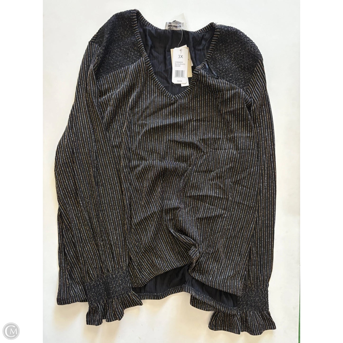 Blouse Long Sleeve By Carmen By Carmen Marc Valvo In Black, Size: 3x
