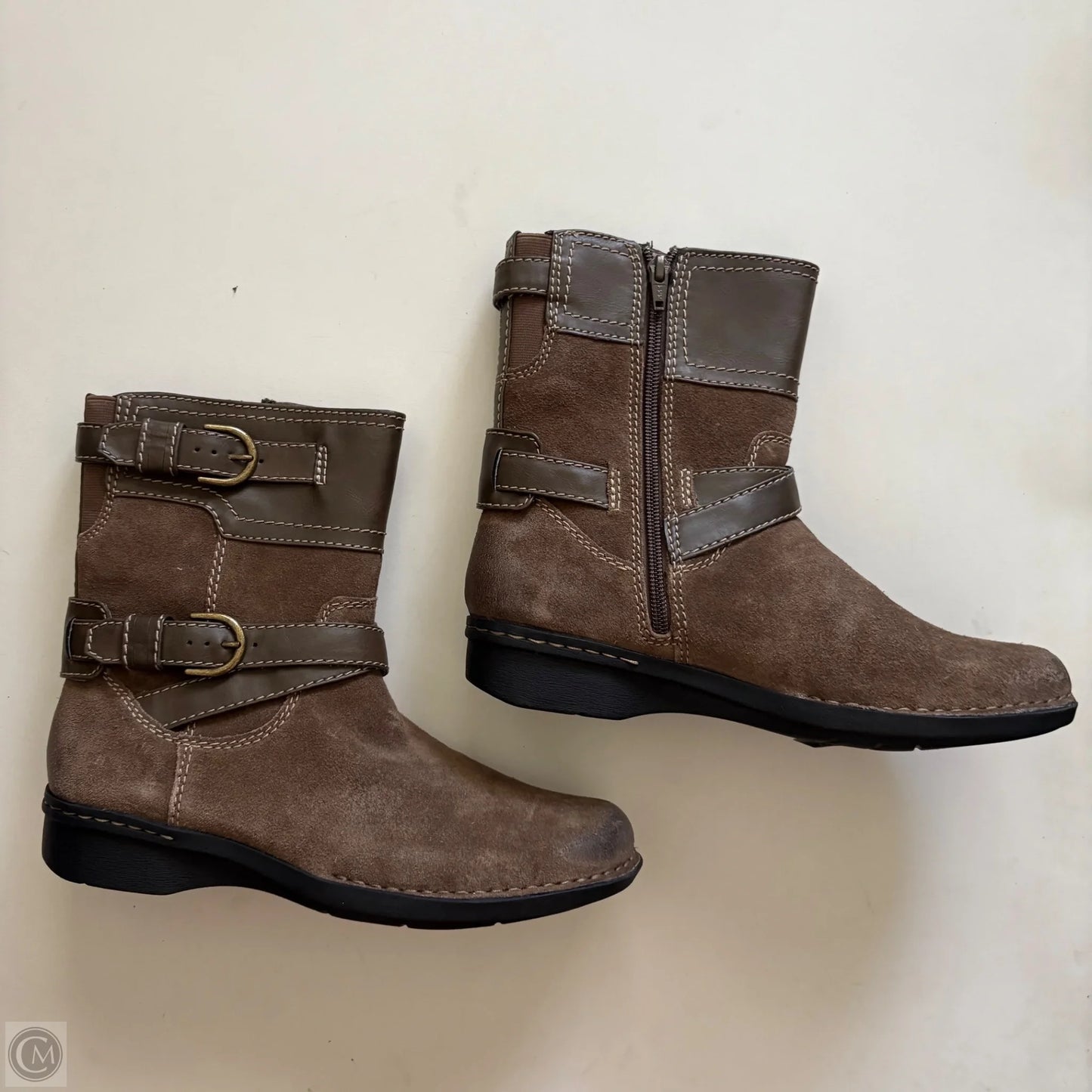 Boots Ankle Flats By Clarks In Brown, Size: 8