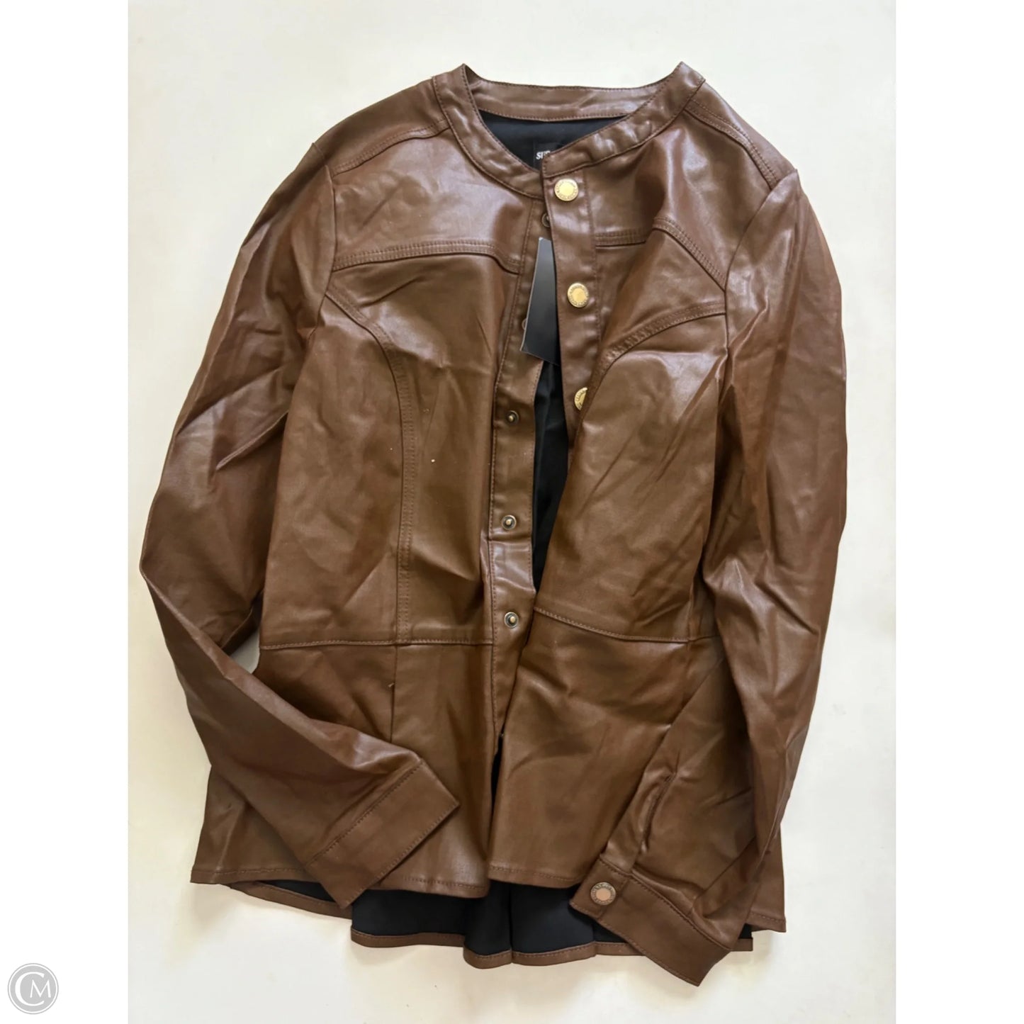 Jacket Moto By Susan Graver In Brown, Size: L