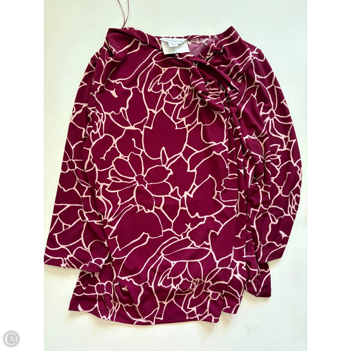 Blouse Long Sleeve By Liz Claiborne In Maroon, Size: Xl