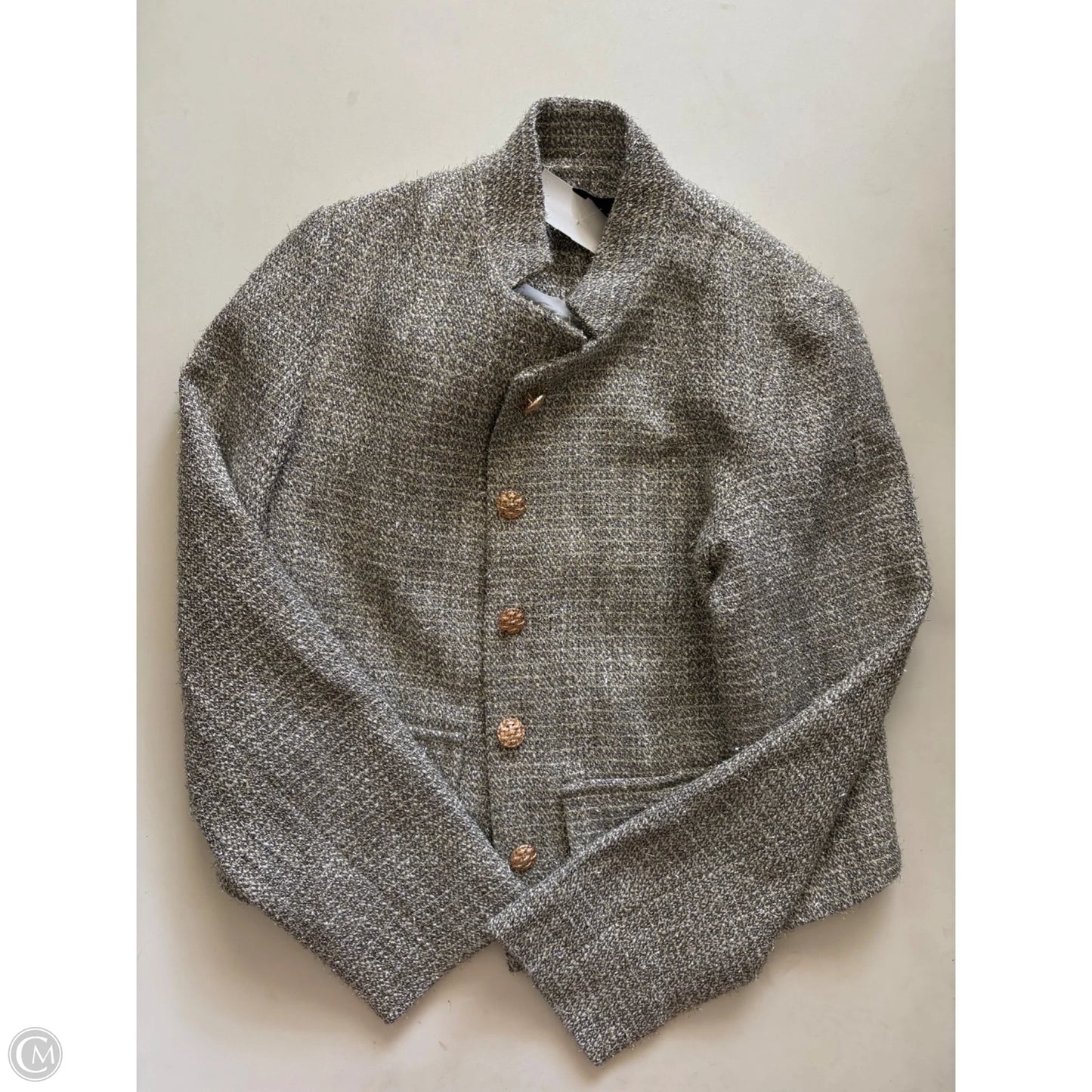Blazer Designer By Abbey Glass In Silver, Size: S