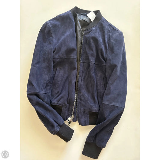 Jacket Leather By Theory In Navy, Size: S