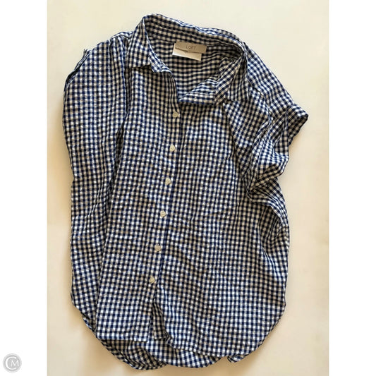 Top Short Sleeve By Loft In Checkered Pattern, Size: L