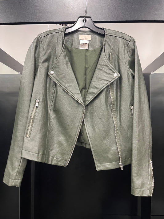 Olive Jacket Moto Leather Loft, Size Xs