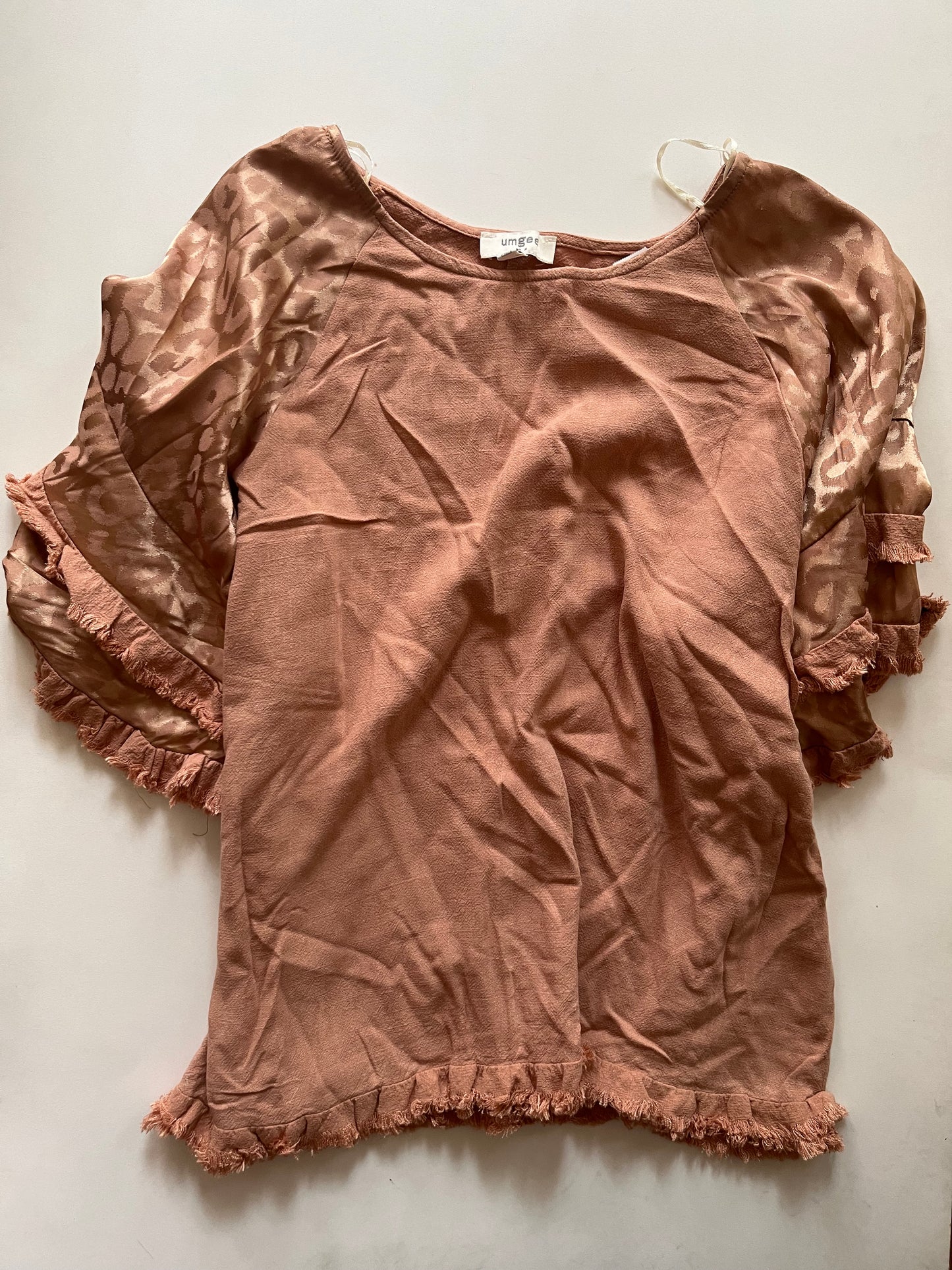 Beige Blouse Short Sleeve Umgee, Size S