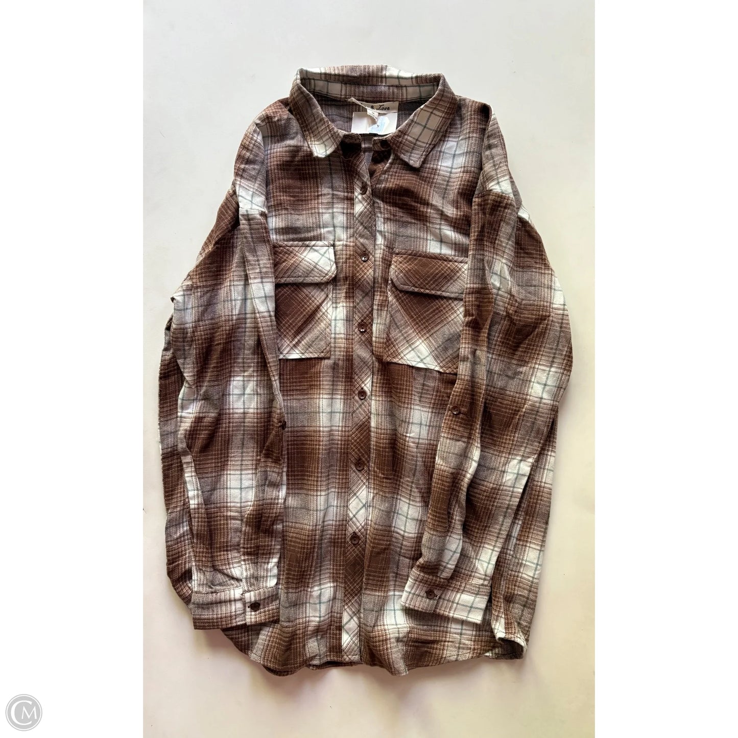 Blouse Long Sleeve By vine and love In Plaid Pattern, Size: S