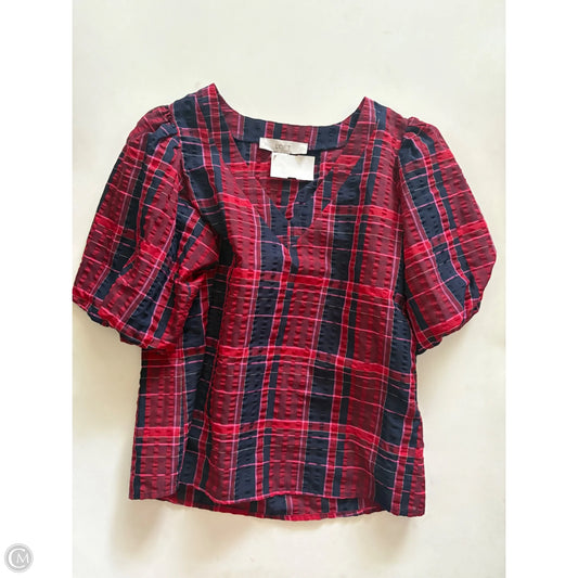 Top Short Sleeve By Loft In Plaid Pattern, Size: Xs