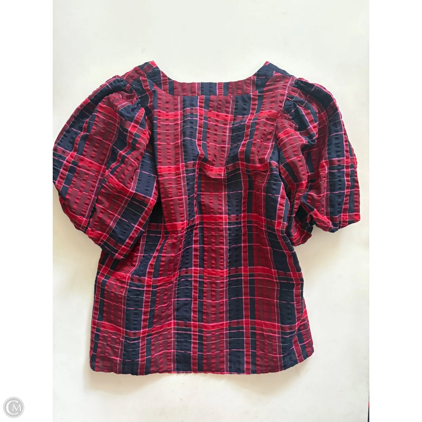 Top Short Sleeve By Loft In Plaid Pattern, Size: Xs