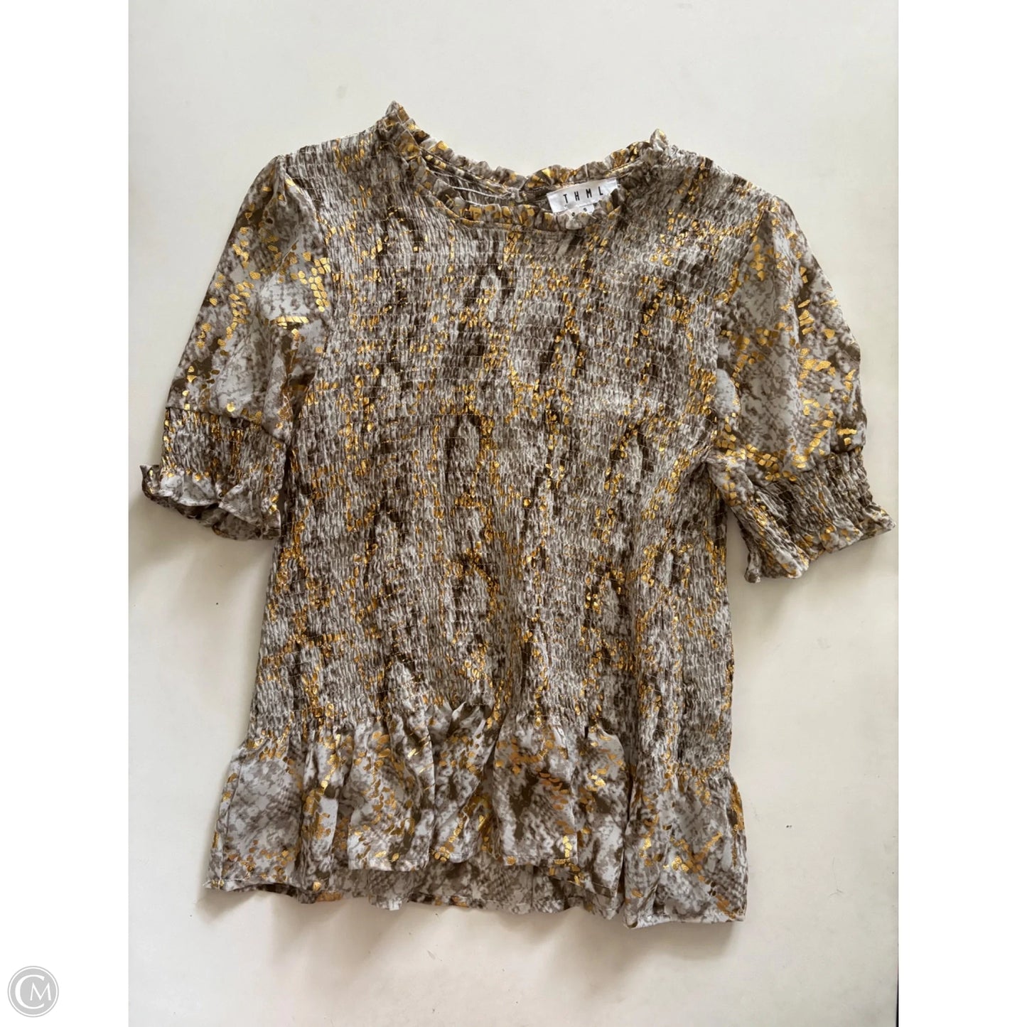 Top Short Sleeve By Thml In Brown & Gold, Size: S