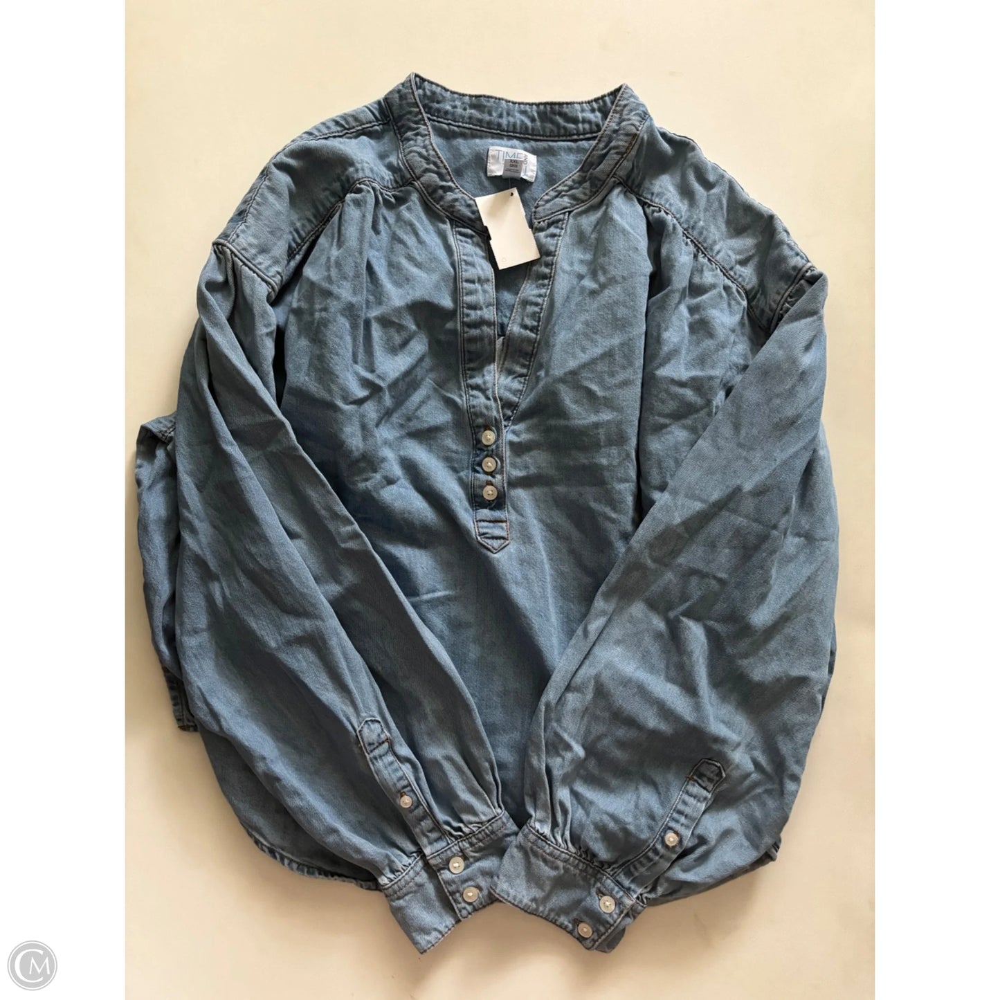 Top Long Sleeve By Time And Tru In Blue Denim, Size: Xxl