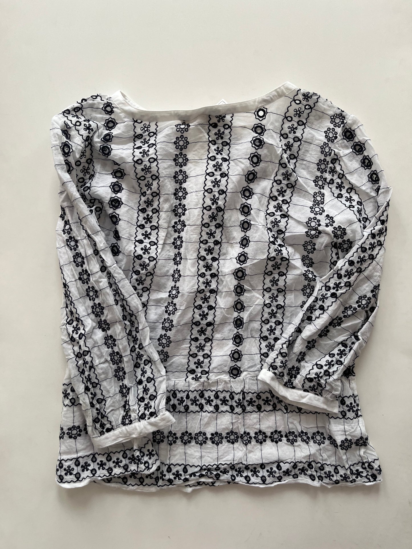 White Black Top Long Sleeve Loft, Size L