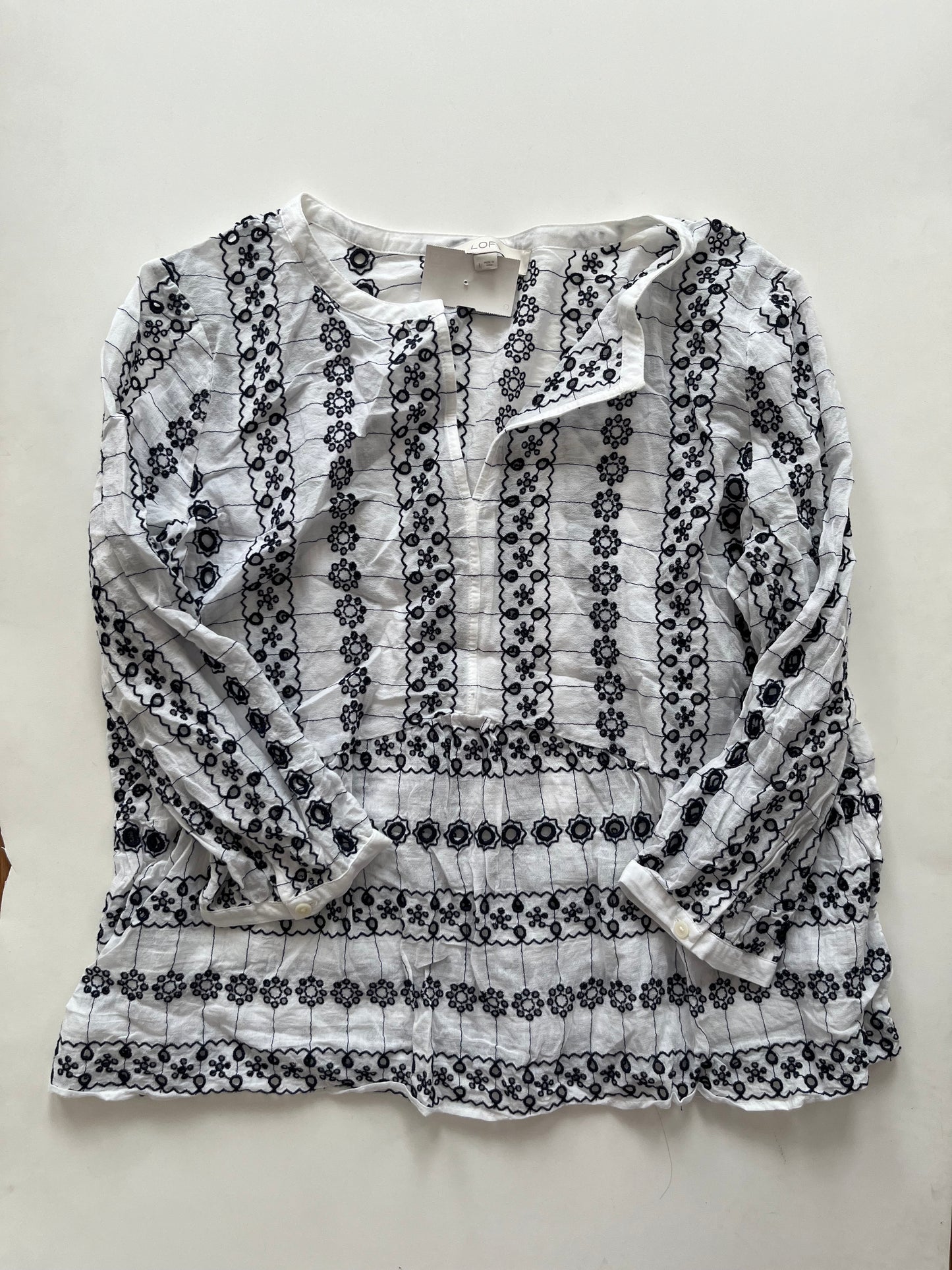 White Black Top Long Sleeve Loft, Size L