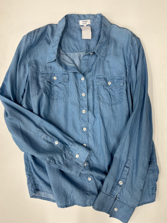 Crown And Ivy Front Button Long Sleeve Shirt Blue Size L