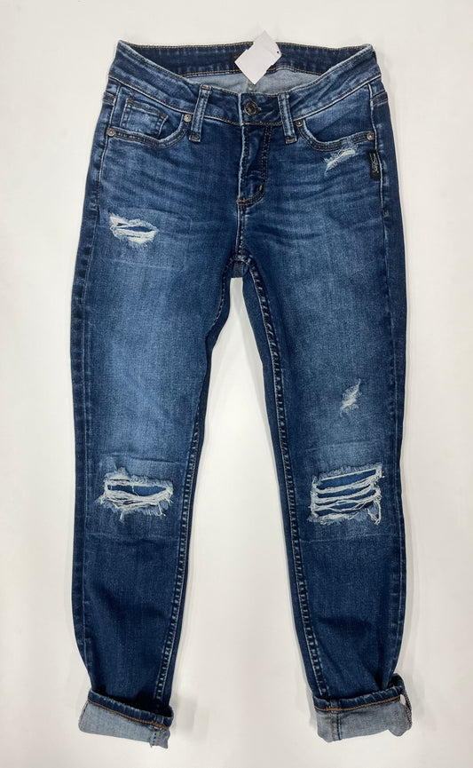 Silver Denim Distressed Elyse Skinny Jeans Blue Size 24